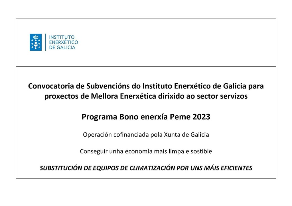 Cartel de la subvención del Programa Bono Enerxía Peme 2023 del Instituto Enerxético de Galicia